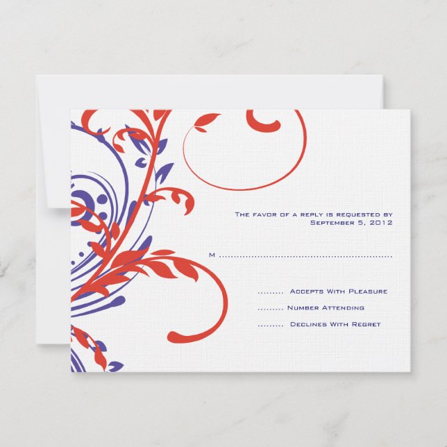 Mariage rouge, blanc, bleu double floral RSVP (Devant)