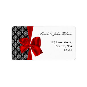 mariage rouge damask, étiquette d'adresse de retou