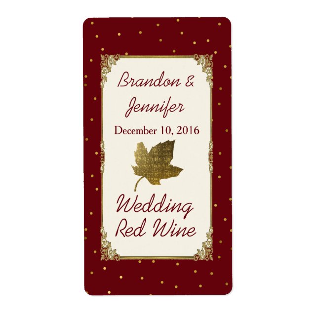 Mariage rouge foncé et feuille d'or Mini Étiquette (Devant)
