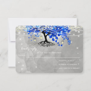 Mariage Royal Blue Heart Leaf Tree RSVP