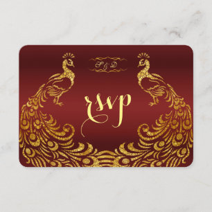Mariage Royal Burgundy Gold Peacock RSVP