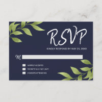 Mariage RSVP Aquarelle Willow Wreath Marine Blue