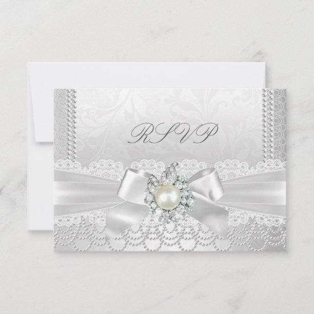 Mariage RSVP Blanc Perle Lace Damassé Diamant (Devant)