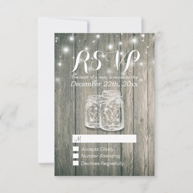 Mariage RSVP Bois rustique & Mason Jar Lumières à  (Devant)