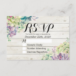 Mariage RSVP Chic Aquarelle Succulent Bois rustiqu