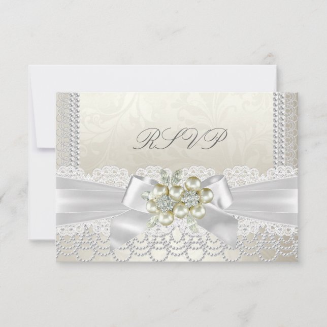 Mariage RSVP Crème Perle Dentelle Damassé Diamant (Devant)