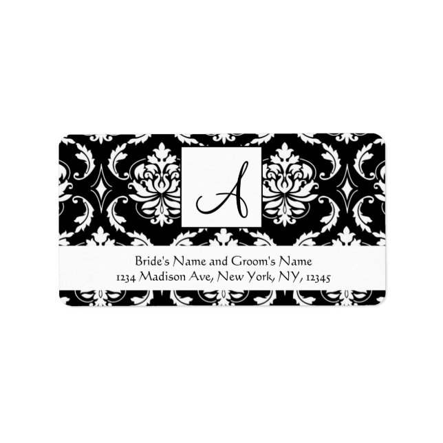Mariage RSVP Étiquettes de adresse Damask Monogram (Devant)