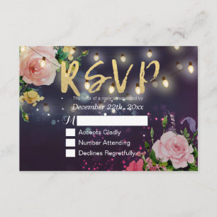 Mariage RSVP Floral Violet Éclairage à cordes