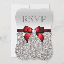Mariage RSVP Nœud Rouge Diamant Sequins Argenté Él