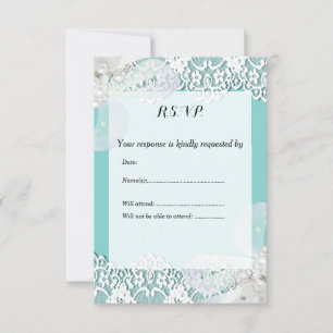 Mariage RSVP personnalisé bleu et dentelle