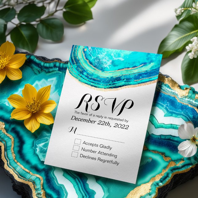 Mariage RSVP Répondre Elegant Turquoise & Gold Aga (Créateur téléchargé)