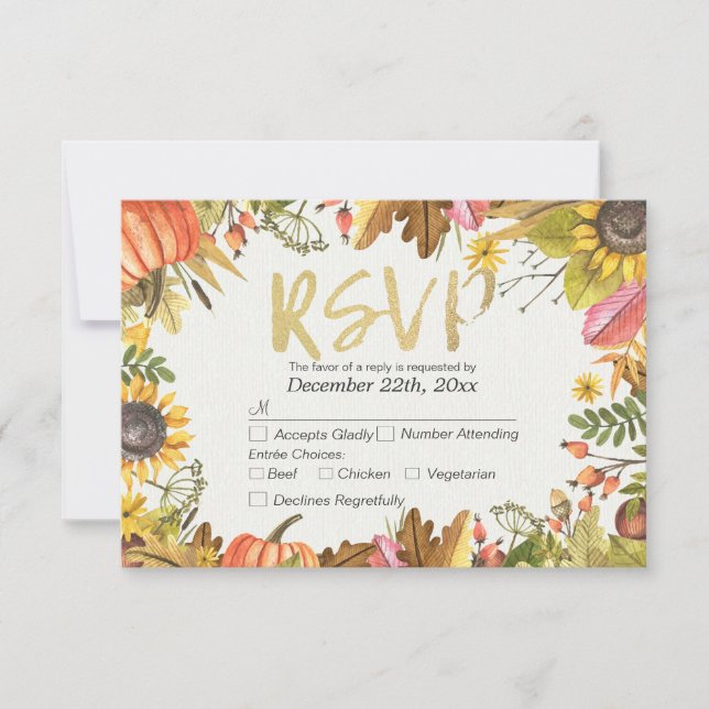 Mariage RSVP Réponse Automne Maple Fall Leaf Citro (Devant)