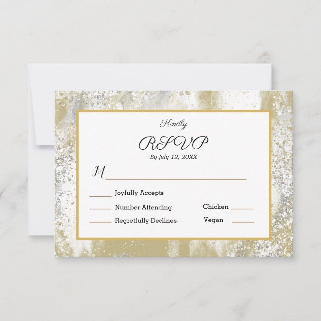 Mariage RSVP Réponse de repas Elégant Argent Or (Devant)