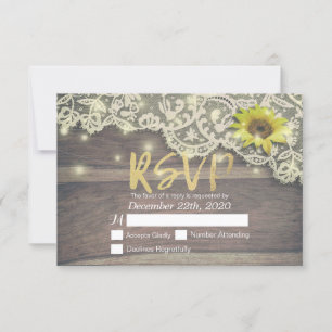 Mariage RSVP Réponse Dentelle Tournesol Grange Lum