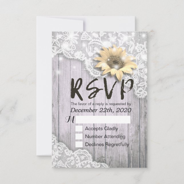 Mariage RSVP Réponse Dentelle Tournesol Grange Lum (Devant)