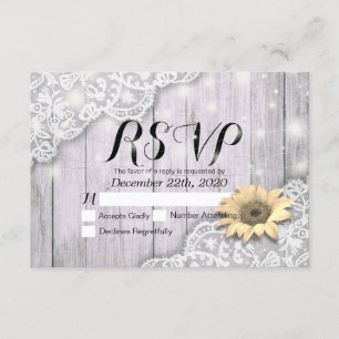 Mariage RSVP Réponse Dentelle Tournesol Grange Lum