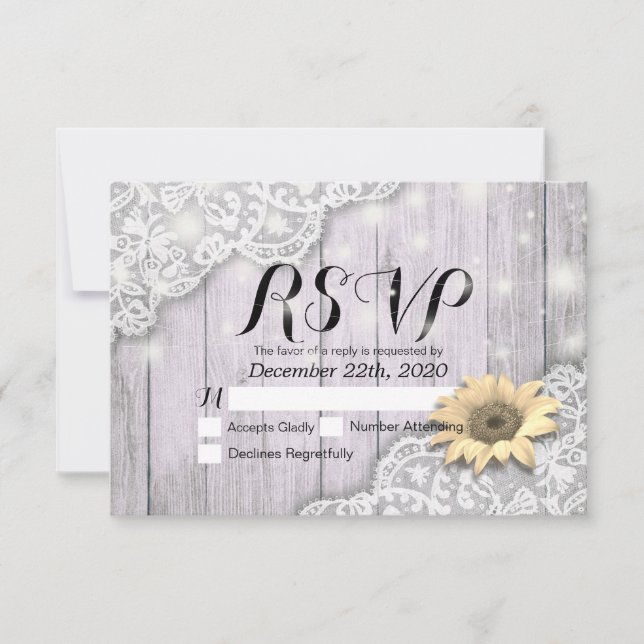 Mariage RSVP Réponse Dentelle Tournesol Grange Lum (Devant)