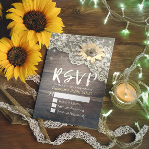 Mariage RSVP Réponse Dentelle Tournesol Grange Lum