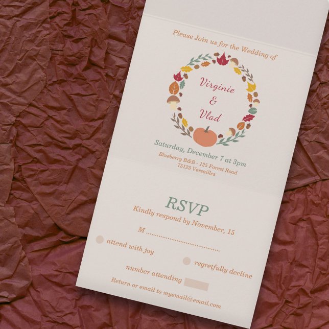 Mariage RSVP Wreath & Fall All In One Invitation (Wreath & Fall RSVP Wedding All In One Invitation)