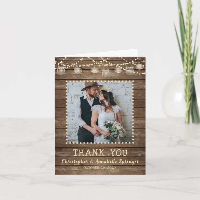 Mariage Rustic Bois Mason Jar Lumières Merci (Devant)