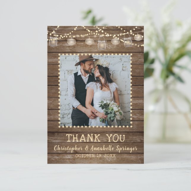 Mariage Rustic Bois Mason Jar Lumières Merci (Debout devant)