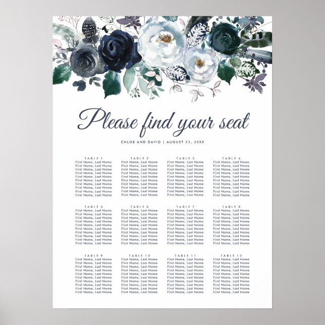 Mariage Rustic Navy Peony 12 Tableau de sièges (Devant)