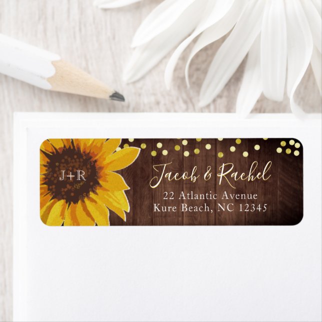 Mariage Rustic Sunflowers Gold Dots Adresse de ret (En situation)
