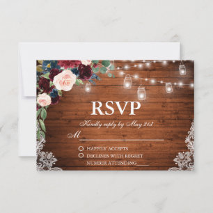 Mariage Rustique Bois Bourgogne Bleu Floral RSVP