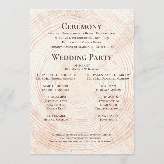 Mariage rustique.bois Écorce d'arbre Programme per (Dos)