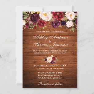 Mariage rustique Bourgogne Floral Invitation
