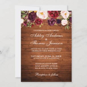 Mariage rustique Bourgogne Floral Invitation