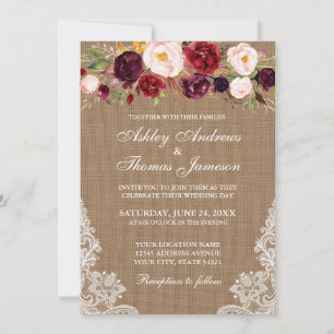 Mariage rustique Floral Burlap Lights Invitation d