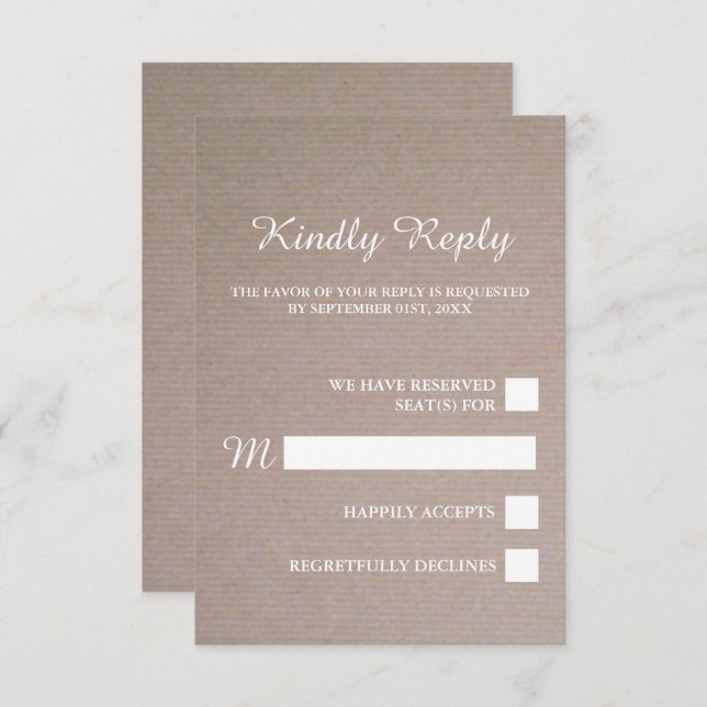 Mariage rustique Kraft RSVP (Devant / Derrière)