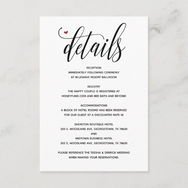 Mariage rustique moderne Détails carte boîtier v1 (Devant)