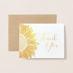 Mariage Rustique Sunflower Gold Foil Merci Cartes