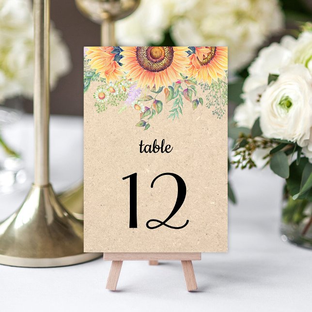 Mariage Rustique Tournesols Cartes Numéro de table (Créateur téléchargé)