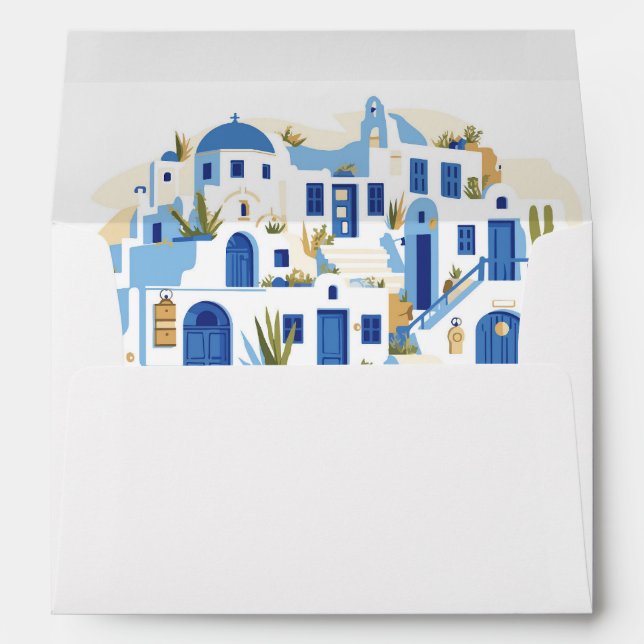 Mariage Santorini Grèce Enveloppe bleu grec blanc (Dos (Bas))