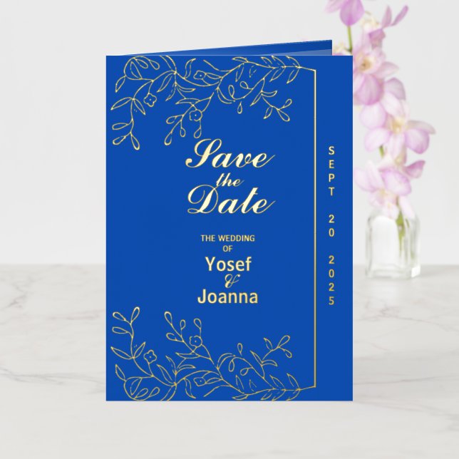 Mariage Sapphire Gold Foil Invitation Carte photo (Orchidée)