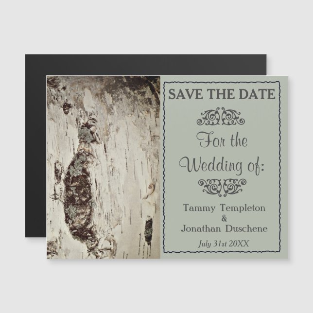 Mariage Sauvez la date Magnet du bois de Birch (Devant / Derrière)