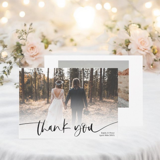 Mariage script moderne noir merci 2 photos  (Modern script black thank you 2 photos wedding )