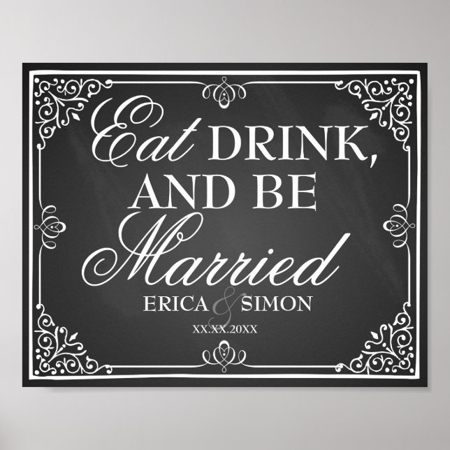 Mariage signe tableau noir manger boire et être ma (Devant)