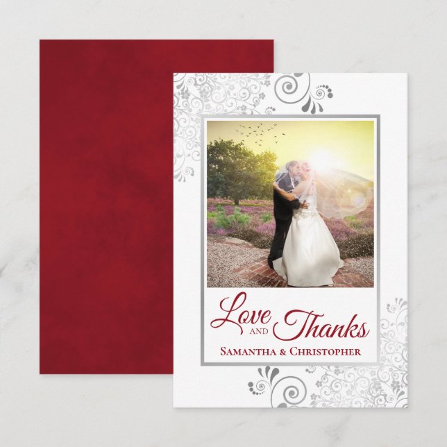 Mariage Silver Lace Rouge & Blanc Amour & Merci (Devant / Derrière)