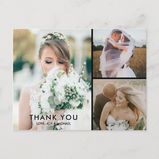 Mariage Simple 3 Photo Collage Merci Carte postale (Devant)