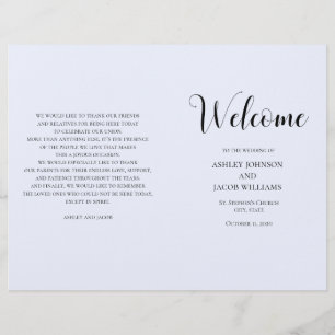 Mariage simple bleu. Programme de typographie plié