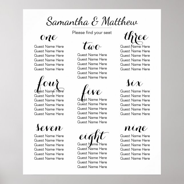 Mariage simple et chic (éparpillé) | Tableau de si (Devant)