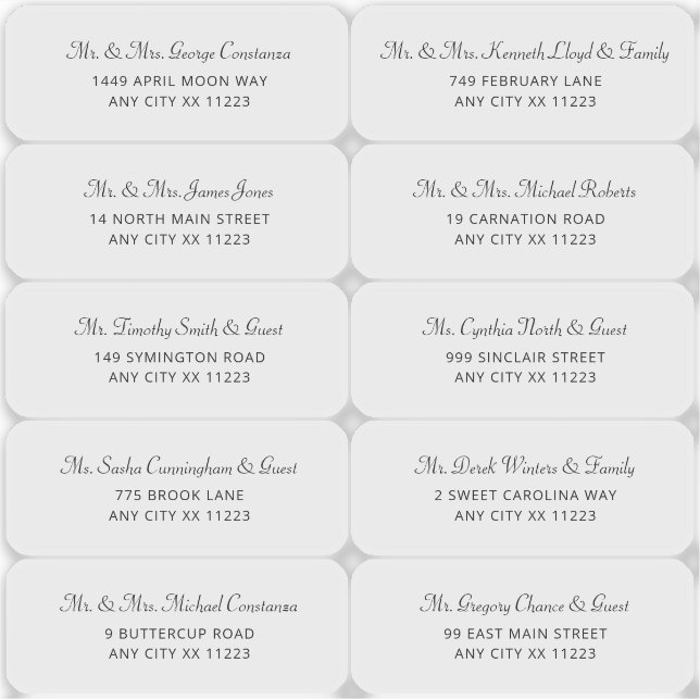 Mariage simple Étiquettes de adresse invités (Devant)