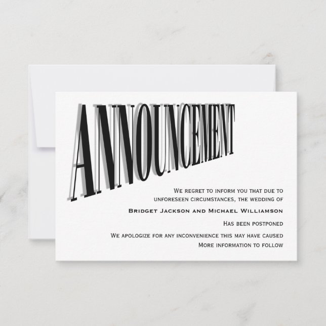 Mariage simple Faire-part reporté (Devant)