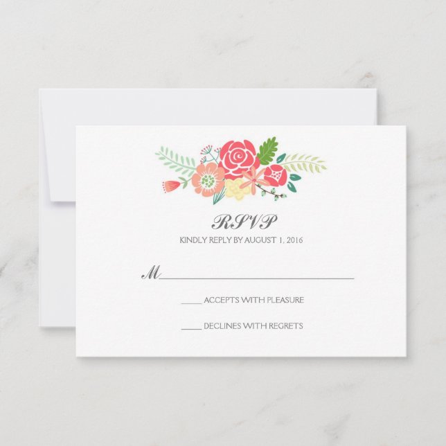 Mariage simple floral et rayures RSVP / Coral (Devant)