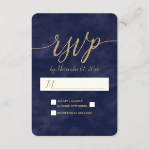 Mariage simple Marine Aquarelle & Gold Foil RSVP