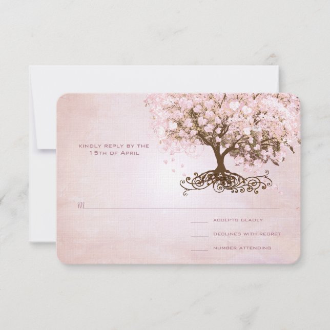 Mariage simple Pink Heart Leaf Tree RSVP (Devant)